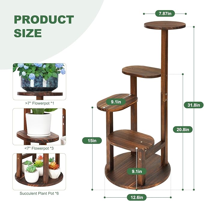 Wooden Plant stand Indoor,4 Tier Oval Plant Shelf Corner Plant Stands for Indoor Plants,Tiered Plant Holder Flower Pot Stand for Balcony Bedroom Patio Office