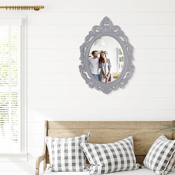 Oval Wooden Frame Vintage Wall Mirror Baroque Style Carved Hanging Mirror for Wall Decorative Arendahl Traditional Antique Mirror Aesthetic for Bedroom Living Room Kitchen Entryway Vanity