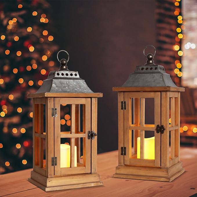 Bdor Lantern Decorative (Set of 2) - 15in IP65 Waterproof Vintage Style Candle Lantern, Decorative Lanterns for Home Decor, Indoor Outdoor, Front Porch, Garden, Farmhouse Weddings Style (No Candles)