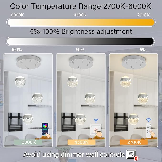 Modern Crystal Pendant Lighting Silver Globe Pendant Light Fixture, Mid Century Chandelier 3-Light Hanging Fixture for Kitchen Island,Globe Chandeliers for Dinning Room Bedroom