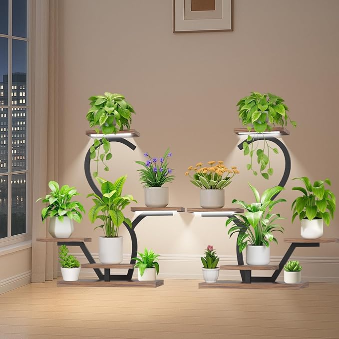Plant Stand Indoor with Grow Lights - 5 Tiered Indoor Plant Shelf, 30" Small Plant Stand for Indoor Plants Multiple, S-Shape Plant Rack Display Shelf, Flower Holder for Living Room, Patio (2 Pack)