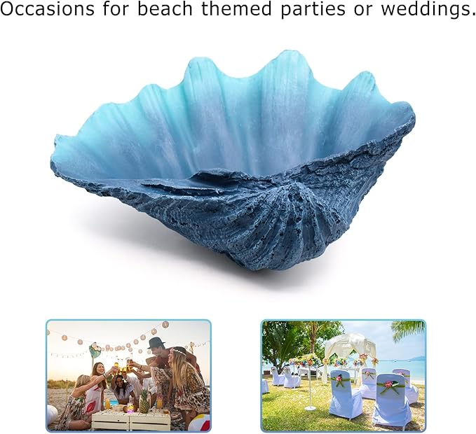 Medium Blue Scalloped Clam Shell Bowl Sea Shell Decor for Nautical Beach House,Coastal Decor Gift of Housewarming and Wedding Party