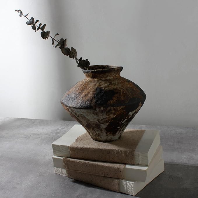 Rusty Ceramic Vase, Wabi Sabi Decorative Pottery Flower Vase for Centerpieces, Table, Living Room, Bedroom, Bathroom, Retro Country Farmhouse Decor