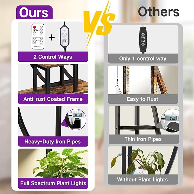 9 Tier 63" Tall Plant Stand Indoor with Grow Lights & Remote Control & Auto Timer, Metal Plant Shelf with Full Spectrum Dimmable Light, Plant Rack Display Shelves for Living Room, Patio