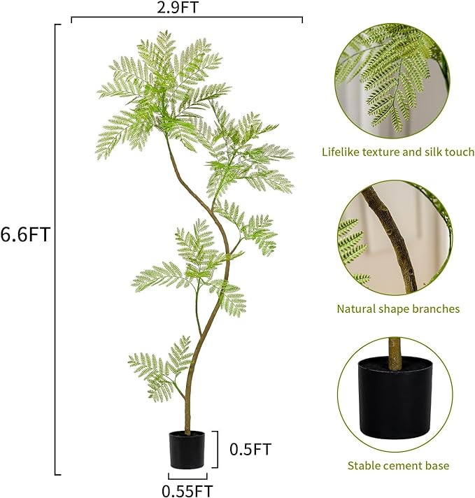 6.6FT Artificial Tree Fake Jacaranda Tree,Faux Tall Tree Lifelike Green Leaves Large Plants Indoor Fake Trees for Home Decor