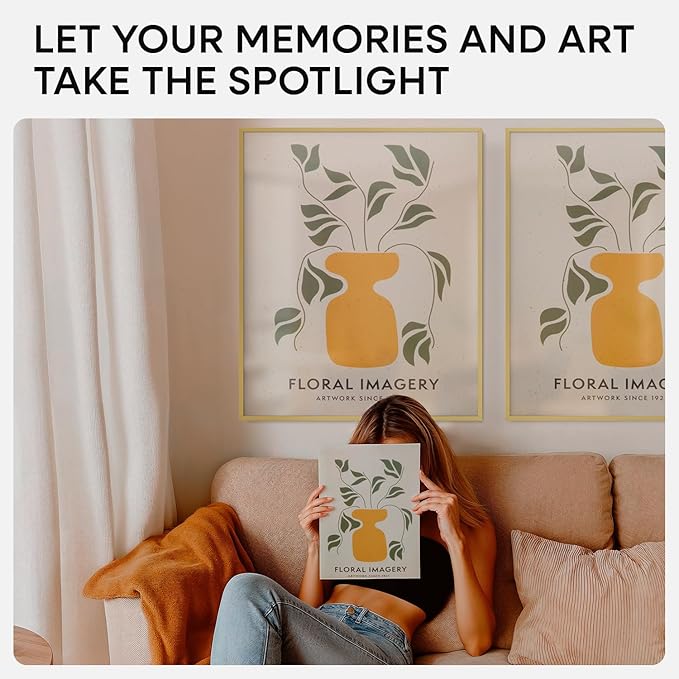 Homeforia 20x24 Picture Frame Gold, High End Metal 24x20 Frames for Wall, 20x24 Gold Frame Matted to 16x20 Print, 20 x 24 Poster Large Frame with Mat 16 by 20 Photo, Tempered Glass, Wall Kit, Set of 4