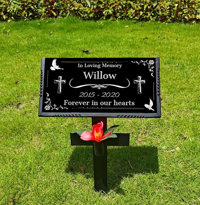 Personalized Headstone with Photo, Memorial Stone, Headstones for Graves, Grave Markers, Black Granite Garden Stone, Memorial Plaques for Outdoor, Grave Decoration for Cemetery (Text Style)