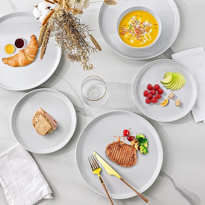 GBHOME Ceramic Dinnerware Sets for 6, 18pcs Stoneware Plates and Bowls Sets, Handmade Chip and Scratch Resistant Dishes Set, Dishwasher & Microwave Safe