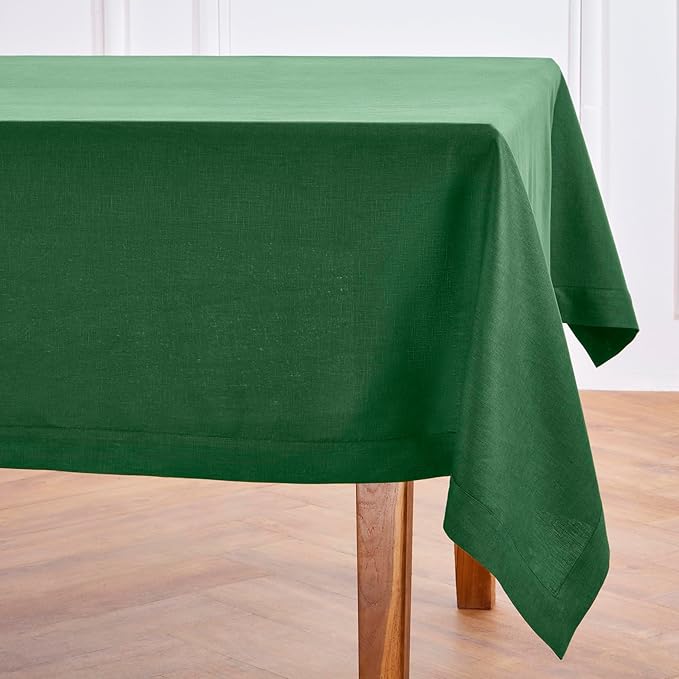 Solino Home Linen Tablecloth for Rectangle Tables 60 x 90 Inch - 100% Pure Linen Pine Green Table Cloth - Fete, Machine Washable Cloth Tablecloth for Fall, Autumn, Thanksgiving, Christmas