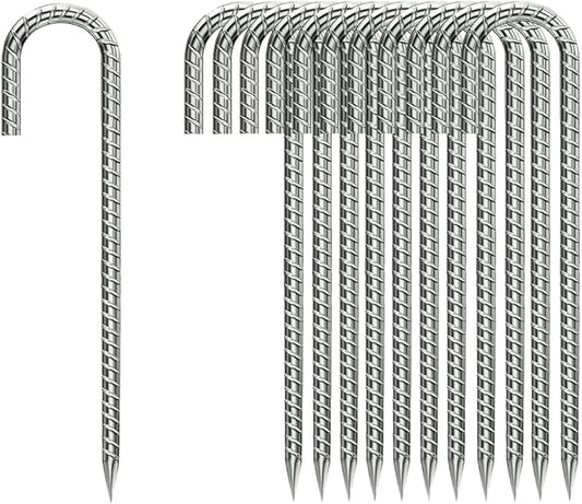 Rebar-Stakes-12-Inch, Ground Stakes Heavy Duty U-Hook Galvanized Anti-Rust Tent Stakes Heavy Duty Ground Anchors for Garden Dog Fence Chicken Coop Christmas Decorations Deer Fence 16pcs