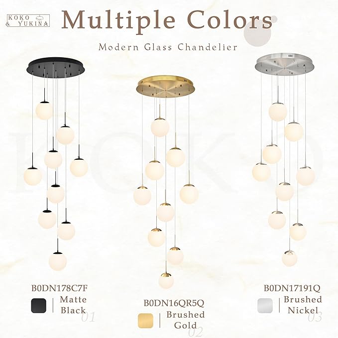 KoKo&Yukina 9-Light Globe Milky White Glass Pendant Light Adjustable Length Pendant Lights Modern Glass Globe Pendant Lights Black Chandeliers Large Chandeliers for High Ceilings (Bulb & Remote Incl)