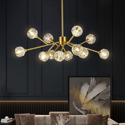 Sputnik Chandeliers Modern Crystal Pendant Lighting Gold Chandelier 12 Lights Mid Century Ceiling Light Fixtures for Dining Room Kitchen Island Living Room Bedroom Bar