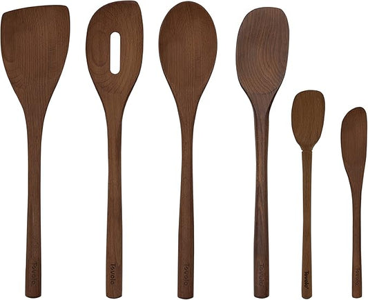 Tovolo Red Beechwood Utensil Set of 6 for Meal Prep, Cooking, Baking, and More