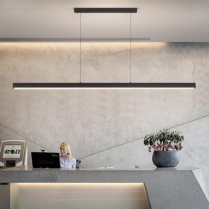 70" LED Linear Pendant Light Fixtures, 25W Dimmable Pool Table Light with Remote, Modern Island Lights for Kitchen Dining Room Living Room Office Bar, 3000k-6000k, Black