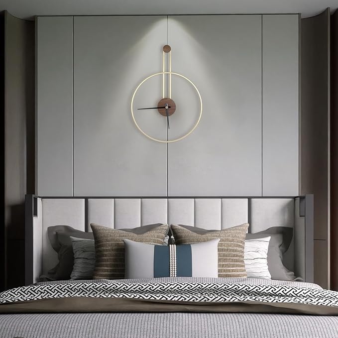 Modern Wall Clock Large Wall Clocks with Walnut Dial Silent Non-Ticking for Living Room Home Decor Bedroom Kitchen Office 17.8''× 24.4'' (Gold, Medium)