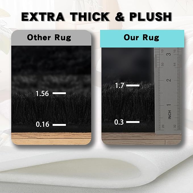Black Area Rug for Bedroom, 3x5 Rugs for Living Room Nursery Kids Room Dorm Home Decor Aesthetic, Fluffy Shaggy Rug with 4 Anti-Slip Carpet Tapes