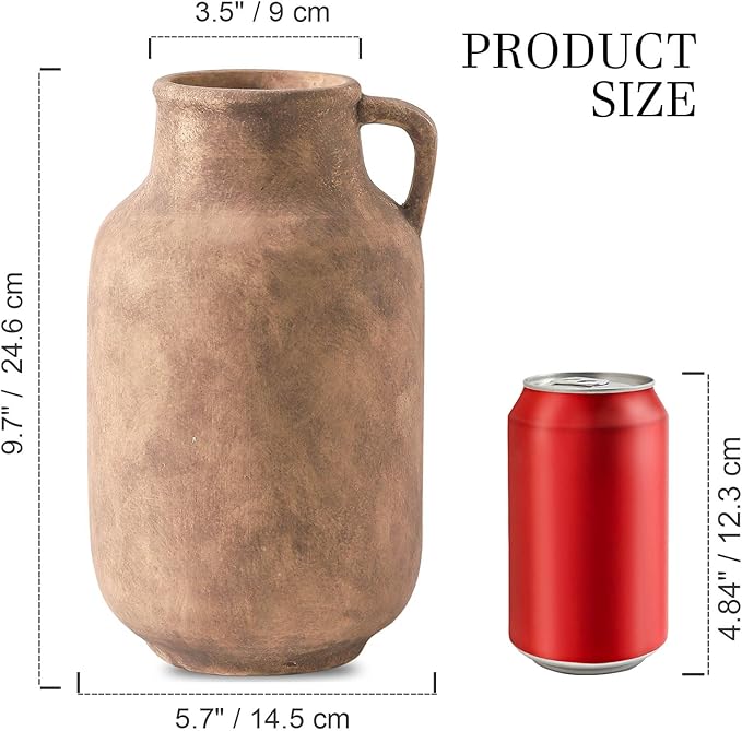 Ceramic Flower Vase Home Decor - 9.7 inch Large Table Flowers Vases Living Room Bedroom Plant Decorations Farmhouse Vintage for Kitchen Shelf Office Coffee Dining Desk House Women (Retro, 9.7")