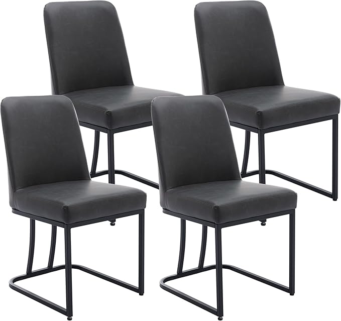 VESCASA Faux Leather Upholstered Dining Chairs with Back, Mid Century Modern Chairs with Black Metal Frame for Dining Room, Restaurant, Kitchen, Set of 4, Charcoal