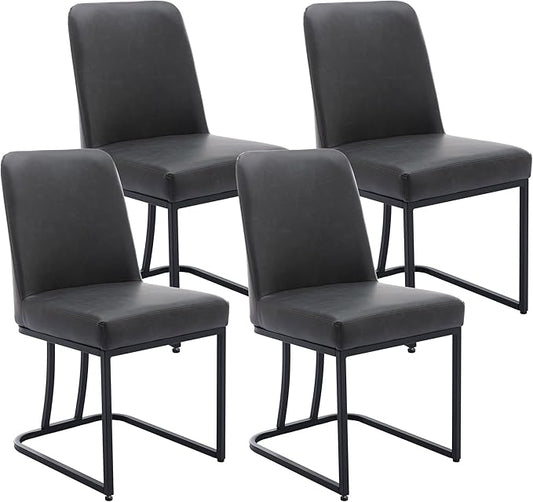VESCASA Faux Leather Upholstered Dining Chairs with Back, Mid Century Modern Chairs with Black Metal Frame for Dining Room, Restaurant, Kitchen, Set of 4, Charcoal