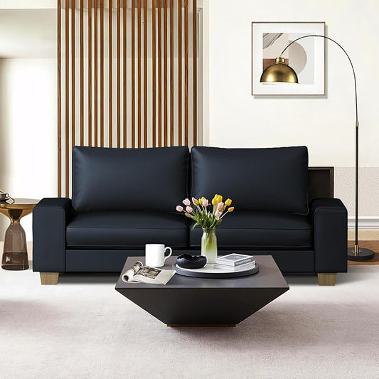 Faux Leather Couch, Mid Century Modern Comfy Loveseat Sofa with Wide Arm, Side Pockets, Solid Wooden Frame for Office, Living Room and Bedroom, 2 Seater (Blue, 71.25 inches)