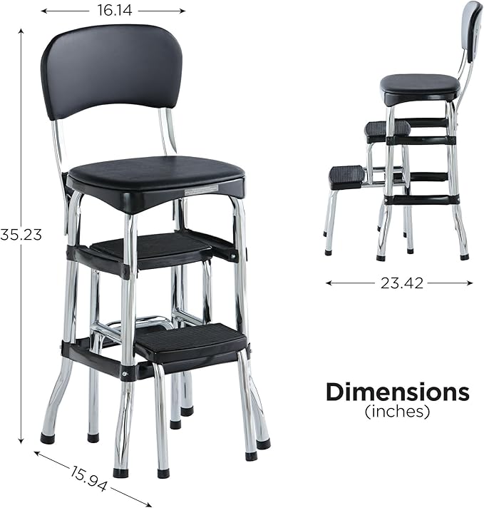 Cosco 11120CBB1E Black Retro Counter Chair / Step Stool, Black