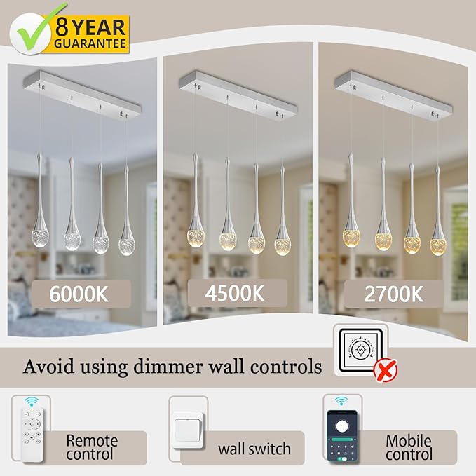 Dining Room Light Fixture 4-Light Silver Kitchen Island Lighting Industrial Linear Crystal Chandeliers for Dining Room Pendant Light Fixture for Living Room Hallway Bedroom