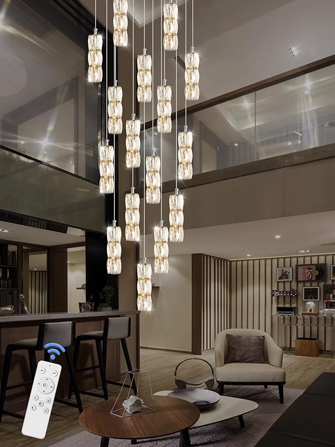 Modern Crystal Chandelier 16-Lights Silver Chandeliers Lighting Fixture High Ceiling Chandelier Suitable for Living Room Staircase Villa