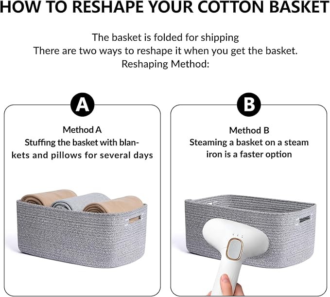 Large Storage Baskets for Shelves, Closet Organizers Bins for Clothes Blanket Towels, Baby Nursery, Toy Baskets Box, Woven Rope Baskets, 17 x 13 x 7.5”, 2 Packs Mixed Grey