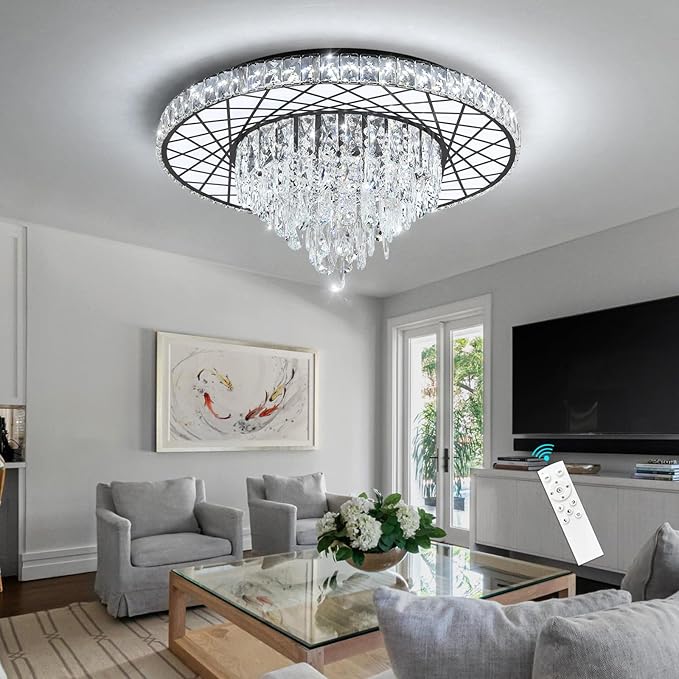 LED Chandelier for Dining Room Modern Crystal Ceiling Chandeliers Light for Bedroom Living Room Lights with 40W LEDs Dimmable Bulbs Black Lighting Fixtures