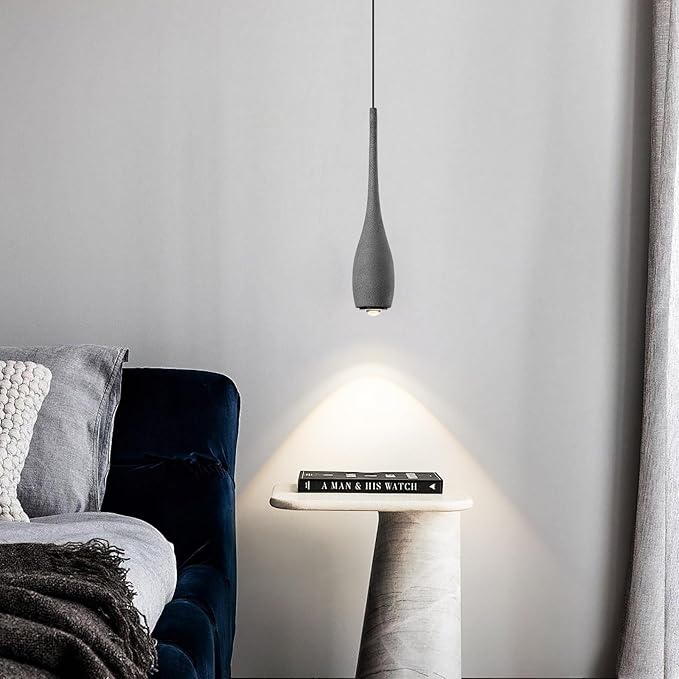 Black Pendant Light for Kitchen Island, LED Lens Concrete Pendant Light fixtures, Small Modern Industrial Hanging Pendant Light for Over Sink, Bar, Dining Room, Bedside(2-Pack)