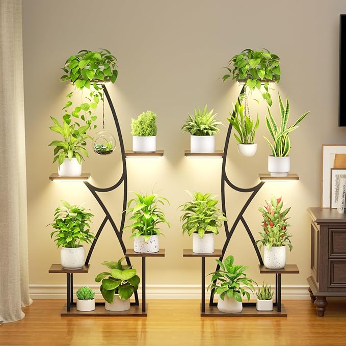 Plant Stand Indoor with Grow Lights - 2 Pack Corner Plant Shelf, 6 Tiered 45" Indoor Plant Stands for Multiple Plants, Plant Rack Display Holder, Flower Stands for Living Room Patio Home