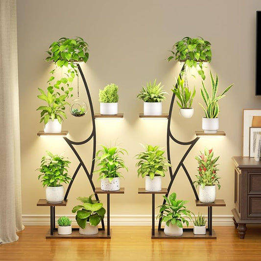 Plant Stand Indoor with Grow Lights - 2 Pack Corner Plant Shelf, 6 Tiered 45" Indoor Plant Stands for Multiple Plants, Plant Rack Display Holder, Flower Stands for Living Room Patio Home