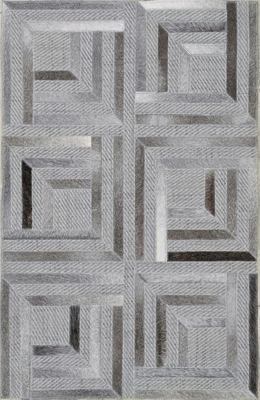 Geometric Pattern Area Rug, Leather and Wool Blend Carpet, Beige and White (Natural Multi Grey121, 8x10)