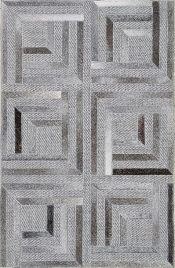 Geometric Pattern Area Rug, Leather and Wool Blend Carpet, Beige and White (Natural Multi Grey121, 5x7)