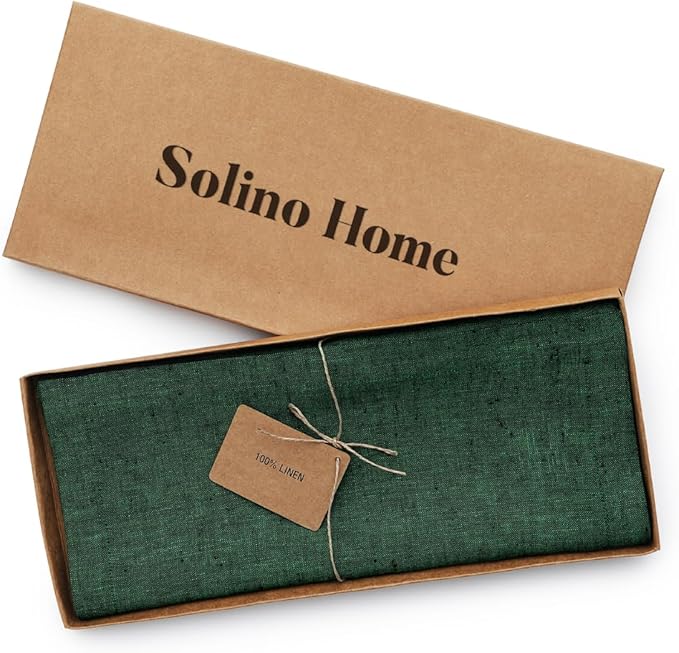 Solino Home Linen Table Runner 48 Inches - 100% Pure Linen Forest Green Table Runner 14 x 48 Inch Ideal for Dresser and Coffee Tables - Athena - Christmas, Thanksgiving