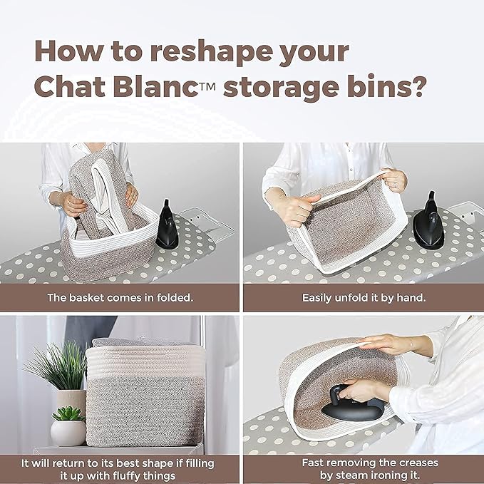 CHAT BLANC Cotton Rope Baskets for Organizing | Storage Baskets for Shelves | Rope Basket for Storage, Small Laundry Baskets, Woven Baskets for Storage, Dog Toy Bin, Baby Basket, Brown 3 Pack