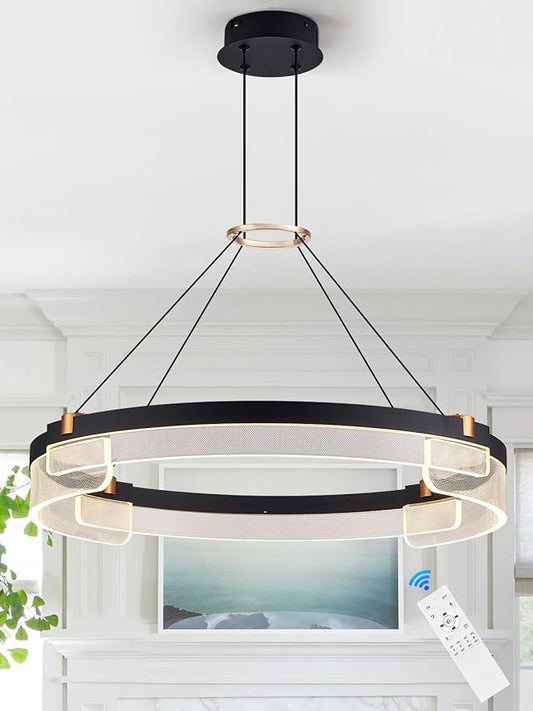 Modern LED Pendant Light Dimmable Black LED Chandelier for Dining Room Pendant Light Fixture Over Table Modern Chandelier Kitchen Island Living Room Entryway, 24 inch 3000K-6500K