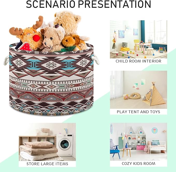 xigua Large Storage Basket Cotton Rope Basket Aztec Navajo Pattern Baby Laundry Basket for Blankets Toys Storage Basket Laundry Hamper