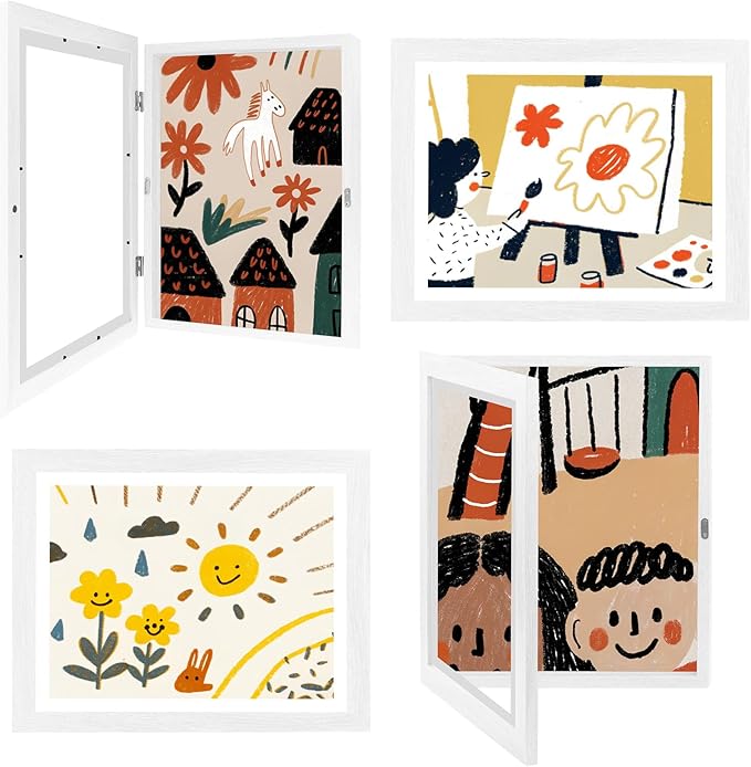 4-Pack Kids Artwork Frames 10x12.5 Front Opening Kids Art Frame for Wall Art work Picture Display Holds 50+ Pcs for Kids Drawings Changeable Frames for Kids' Artwork Storage and Display – White
