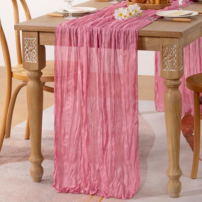 MLMC Mauve Pink Table Runner Cheesecloth Table Runner 10ft Sheer Rustic Gauze Cheese Cloth Decor 35x120 Inches for Wedding Party Bridal Shower Birthday Fall Decor