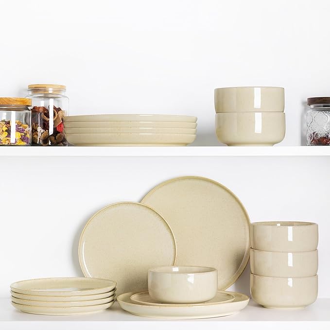TheTerra Ceramic Dinnerware Sets for 4, 12 Pieces Handmade Reactive Glaze Plates and Bowls Set, Scratch Resistant Dish Set, Oven & Microwave & Dishwasher Safe