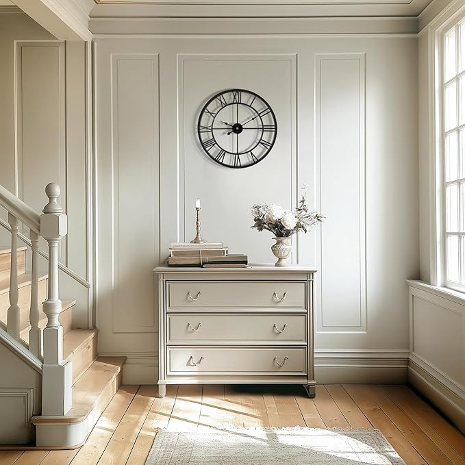Tatub 16 Inch Large Wall Clock for Living Room Decor, Roman Numeral Modern Round Decorative Metal Large Wall Clock for Bedroom and Kitchen, Silent, Non Ticking, Battery Operated