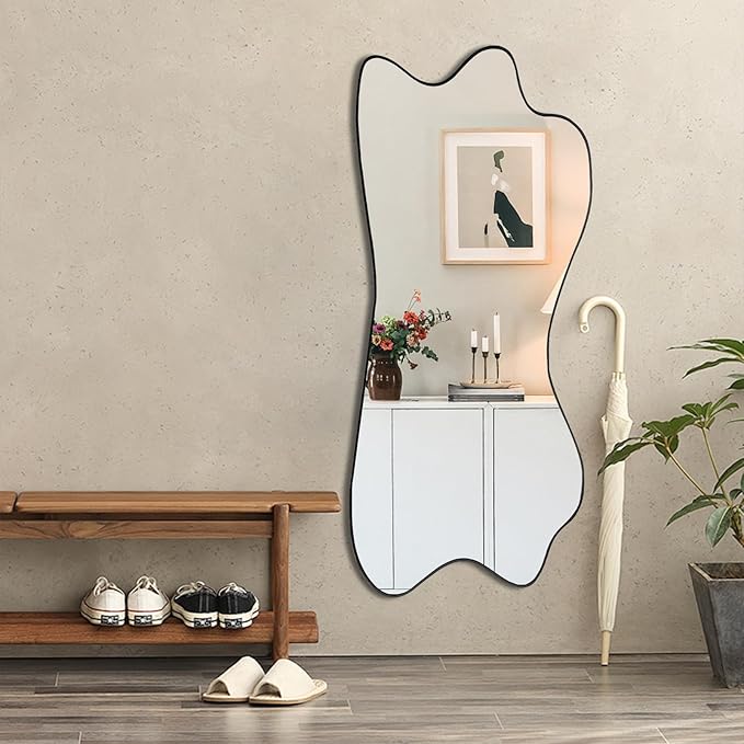 Irregular Mirror, Large Asymmetrical Wall Mirror, 47.2"x21.2" Modern Wavy Frameless Mirrors, Odd Shaped Mirrors for Living Room Bathroom Bedroom Entryway Fireplace