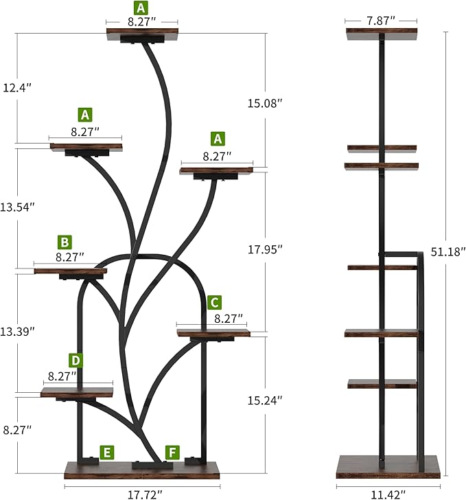 plant stand indoor with grow lights - 51" tall plant stand, corner plant shelf for indoor plants, 8 Tiered Lighted Flower holder, vase-shaped plant rack for living room, hallway, home décor