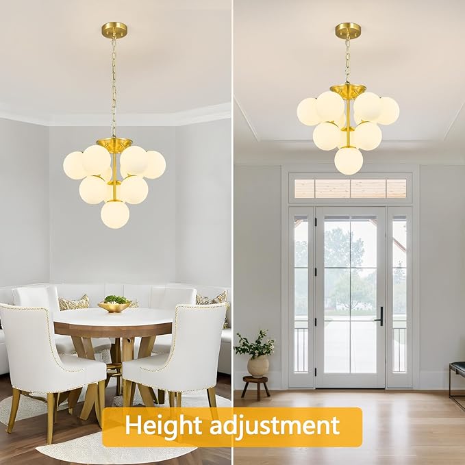 10 Lights Globe Pendant Light Mid Century Pendant Lighting Modern Gold Sputnik Chandelier Dining Room Pendant Lights for Kitchen Island Living Room Bedroom Staircase