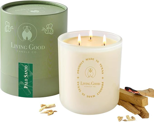 Palo Santo - Palo Santo & Bergamot Pure Beeswax Candle - 90+ Hours Long Burning Classically Designed Non-Toxic Scented Candles for Home Decor and Aromatherapy to Stress & Anxiety Relief - 15 Oz