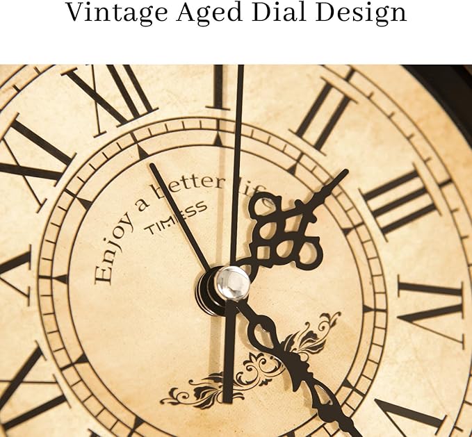 Vintage Analog Alarm Clock, 6.1" Silent Non-Ticking Quartz Desk Clock with Roman Numerals, Battery Operated Table Clock for Bedroom, Living Room, Office, or Gift (White)