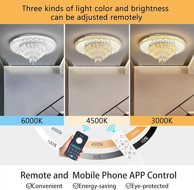 LED Chandelier for Dining Room Modern Crystal Ceiling Chandeliers Light for Bedroom Living Room Lights with 40W LEDs Dimmable Bulbs Silver Lighting Fixtures