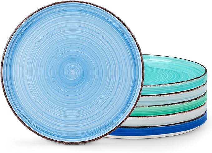 vancasso Bonita 10.5 Inch Dinner Plates, Ceramic Dinner Plate Set, Dinner Plates Set of 6, Large Dinnerware Plates for Kitchen, Microwave, Oven and Dishwasher Safe, Blue
