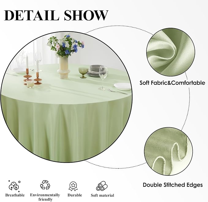 Round Tablecloth 6 Pack 108 Inch Sage Green Tablecloths Washable Decorative Linen Polyester Table Clothes Cover for Dining Table Banquets Buffet Parties and Wedding